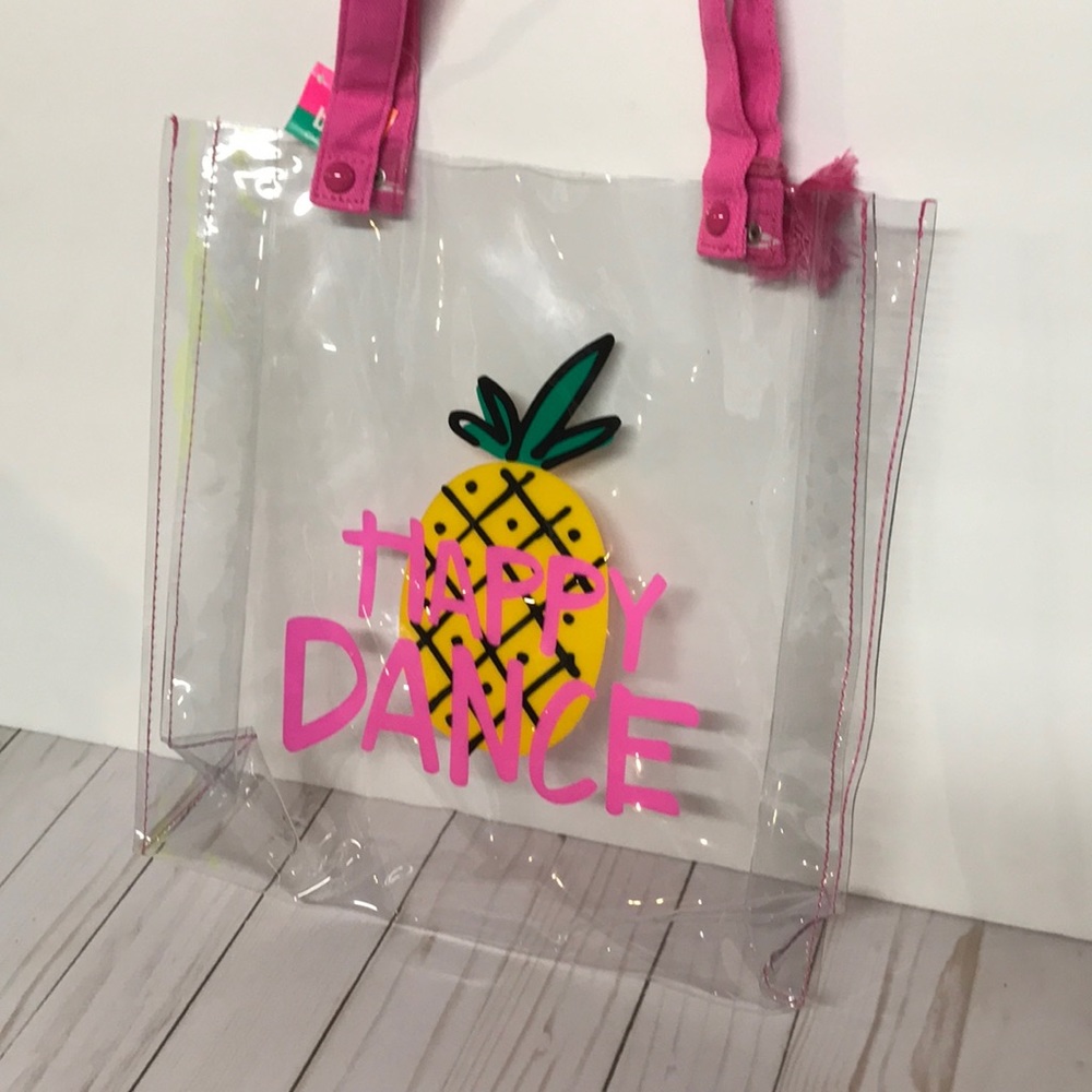 Beach Bag girls tote HAPPY DANCE NWT plastic bag